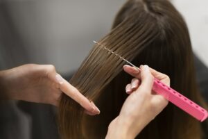Woman Getting Her Hair Cut Beauty Salon Min